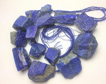 16" Chunky 700 grams Natural Hamme Cut Lapis Lazuli Beads Strand Necklace Afghanistan