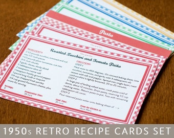 Printable Recipe Cards and Dividers, Retro 1950s Design, Editable PDF, 4x6