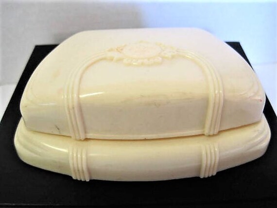 Celluloid Jewelry Box, Art Deco Vanity, Signed Arden, Made in USA, French Ivory Presentation Box