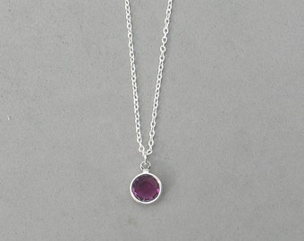 8 mm February Birthstone- Amethyst Drop Necklace Gold or Silver plated
