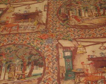 1950's Scenic Barkcloth Panel
