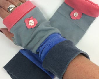 Fingerless Mittens, Arm Warmers, Long Arm Warmers, Fingerless Gloves, Upcycled, Striped Arm Warmers, Repurposed mittens,Cotton mittens