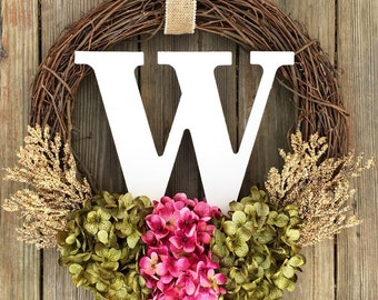 Wreath For Door, Monogram Wreath, Front Door Wreath , Summer Door Wreath, Door Wreath, Wedding Gift, Wreath With Letter, Bridal Shower Decor