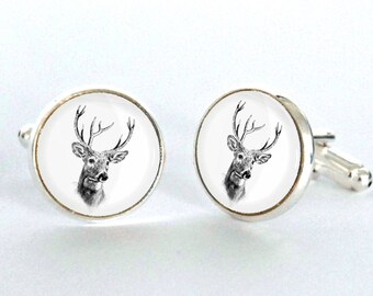 Deer Cufflinks. Vintage Woodland Cufflinks. Mens Cufflinks. Wedding Cufflinks. Stag Cufflinks.Christmas gift for him