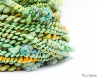 Handspun art yarn - BFL wool and Luxurious fibers / Bubble plied super uber bulky