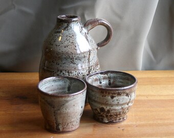 Ceramic Wheel Thrown Whiskey Jug and Tumbler Set