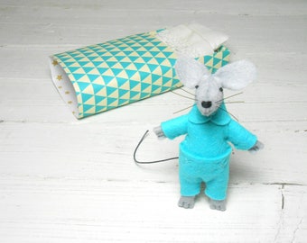 Animal plush felt mouse miniature mouse in a box stuffed animal matchbox doll geometric triangle turquoise toy for bjd kids birthday gift