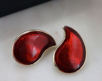 Red Teardrop Earrings - Gold Tone Red Teardrop Earrings
