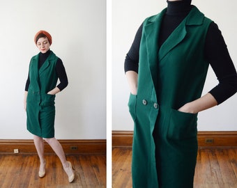 1960 Green Wool Shift Dress - M
