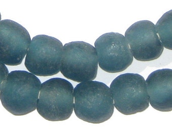 45 Recycled Glass Beads - Teal African Beads - 11mm Round Beads - Fair Trade Necklace - Made in Africa (RCY-RND-BLU-645)