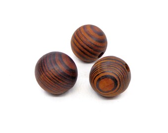Brown Round Wooden Beads, Brown Wooden Beads with Stripes, Brown Wood Beads, 28mm/ Ø 6mm - 2 pcs