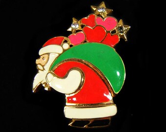 Vintage 70's Santa Brooch Pin Christmas Jewelry