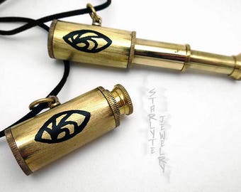 A Series of Unfortunate Events Brass Spyglass Necklace, Collapsable Real Spyglass with ASOUE Eye