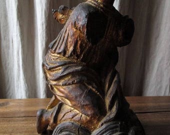 Old antique gilded wood statue angel religion Curiosity cabinet XVIIIe