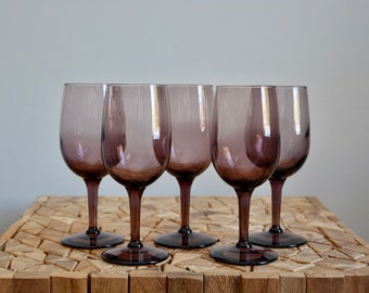 Vintage Purple Wine Glasses Set of 5 | Colored Glass Stemware