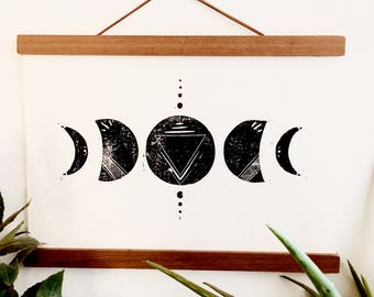 Lunar Phase Print - Lino | Block Print | Home Decor | Art Print | Handmade | Art | Moon Print