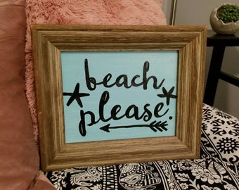 Beach please teal handpainted art in frame only 1 available last one! Thick frame