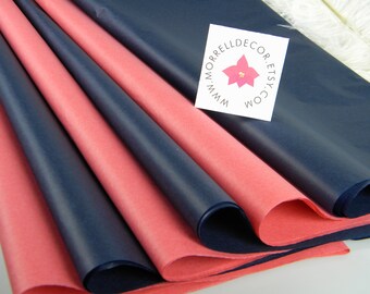 Coral and Navy Tissue Paper | Coral Pink & Dark Navy Blue | 48 Sheets | DIY Wedding Decor Favor Packaging | Tissue Sheets | DIY Pom Poms