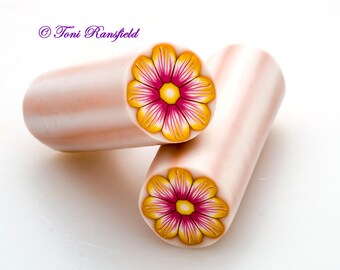 Pink and Yellow Flower Polymer Clay Cane, Raw polymer Clay Cane, Millefiori Polymer Clay