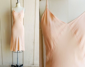 1940s Barbizon Peach Pink Rayon Full Slip | Vintage 40s Bias Cut Slip Dress | Women's Lingerie Medium 36