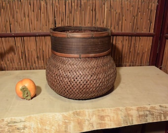 Large Vintage Japanese Ikebana Bamboo Basket Flower Arrangement