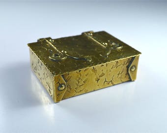 Original antique Arts and Crafts brass casket strap hinges trinket box c.1900-10