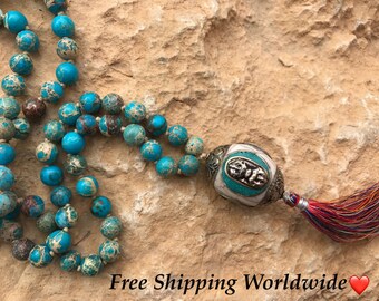 TurquoiseTibetan Jasper, Turqouise Necklace, 108 Mala Beads, Turqouise Mala Beads, Prayer Beads, Japa Mala, Yoga Jewelry, Meditation Beads