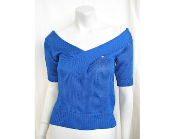 Vintage 1980s KRIZIA Sweater Off-Shoulder with Cross-Over Front