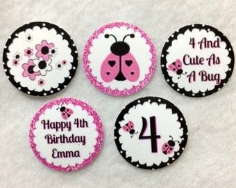 Set of 50/100/150/200 Personalized Ladybug 4th Birthday Party 1 Inch Confetti Circles