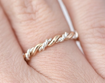 Gold and Silver Ring, Stackable Twist Ring, Stacking Ring, Twisted Ring, Braided Ring, Thumb Ring, Gift For Her