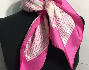 Vintage Scarf - Pink White - Girly Scarf - Square Scarf - Retro Scarf