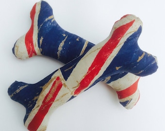 Hand made bone shaped dog toy, distressed Union Jack print