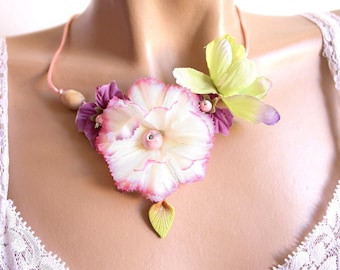 Pink and Green Flower necklace