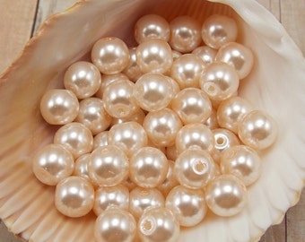 8mm Glass Pearls - Light Peach - Pale Peach - 50 pieces