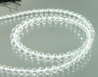 1/2 Strand AAA Rock Crystal Quartz Micro-Faceted Rondelles 4mm - 6mm