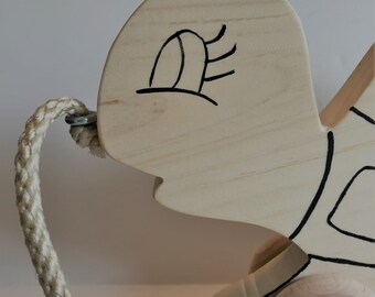 Toy Wooden Turtle Pull Toy - Toy Handcrafted Natural Wooden Turtle - Natural Wood Turtle Pull Toy with hand painted details - acrylic paint