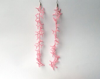 Very Long Earrings. Pink Earrings. Gift For Her. Dangle Earrings. Beadwork.