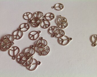 20 Peace Sign Silver Coloured Metal Charm