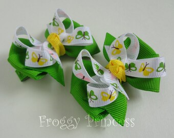 Butterfly Pigtail Set - Piggy Bows - No Slip Velvet Grips