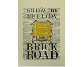 Vintage Inspired Follow The Yellow Brick Road Dictionary Page Art Print P002