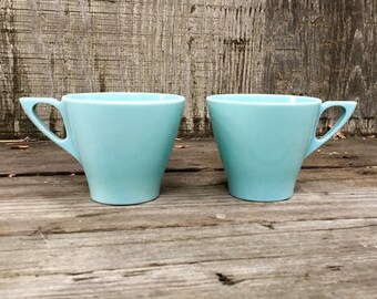 Pair of Vintage Turquoise Contour Melmac Cups