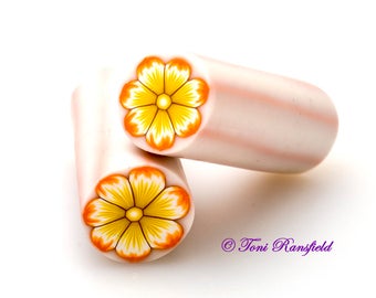 Orange and Yellow Flower Polymer Clay Cane, Raw polymer Clay Cane, Millefiori Polymer Clay
