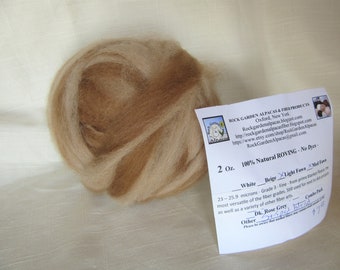 2 oz. Alpaca Light Fawn/Medium Fawn Striped Roving - for Spinning, Nuno Felting or Needlefelting