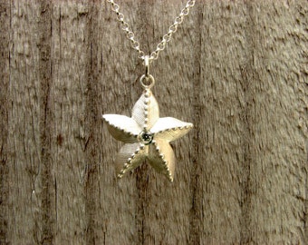 Starfish ~ Solid 925 Sterling ~ Silver Pendant with Diamond