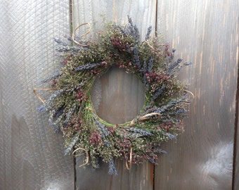 Lavender & Mauve Baby's Breath Wreath, Natural Dried Flower Wreath - Spring Flag - Lavender and Baby's Breath