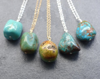 Natural turquoise necklace, 14K gold filled, sterling silver, natural stone jewelry, boho jewelry, bohemian jewelry, December birthstone