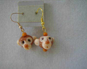 Handmade Lampwork Glass MONKEY HEAD Earringss