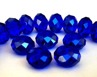 12 cobalt blue beads, 12mm royal blue, 12mm x 8mm rondelles, large Chinese crystal