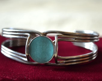 Turquoise Cuff Bracelet, Sterling Silver Bracelet, Turquoise Boho Bracelet, Silver Cuff, Southwestern Sterling Cuff
