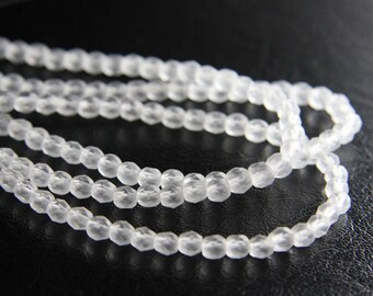 100pcs Czech Fire Polish Glass Faceted Round-Tr. Crystal Matte 4mm (FP4187)
